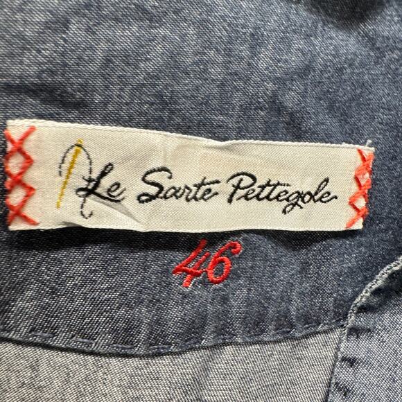 Le Sarte Pettegole Blouse Womens IT46 US Large Blue Chambray V-Neck Coastal - Picture 2 of 9